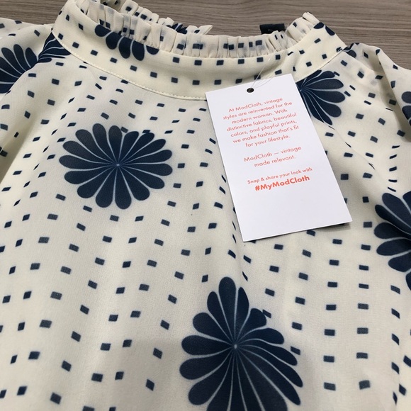 Modcloth White Navy Floral Long Sleeve Mini Dress - Picture 3 of 7